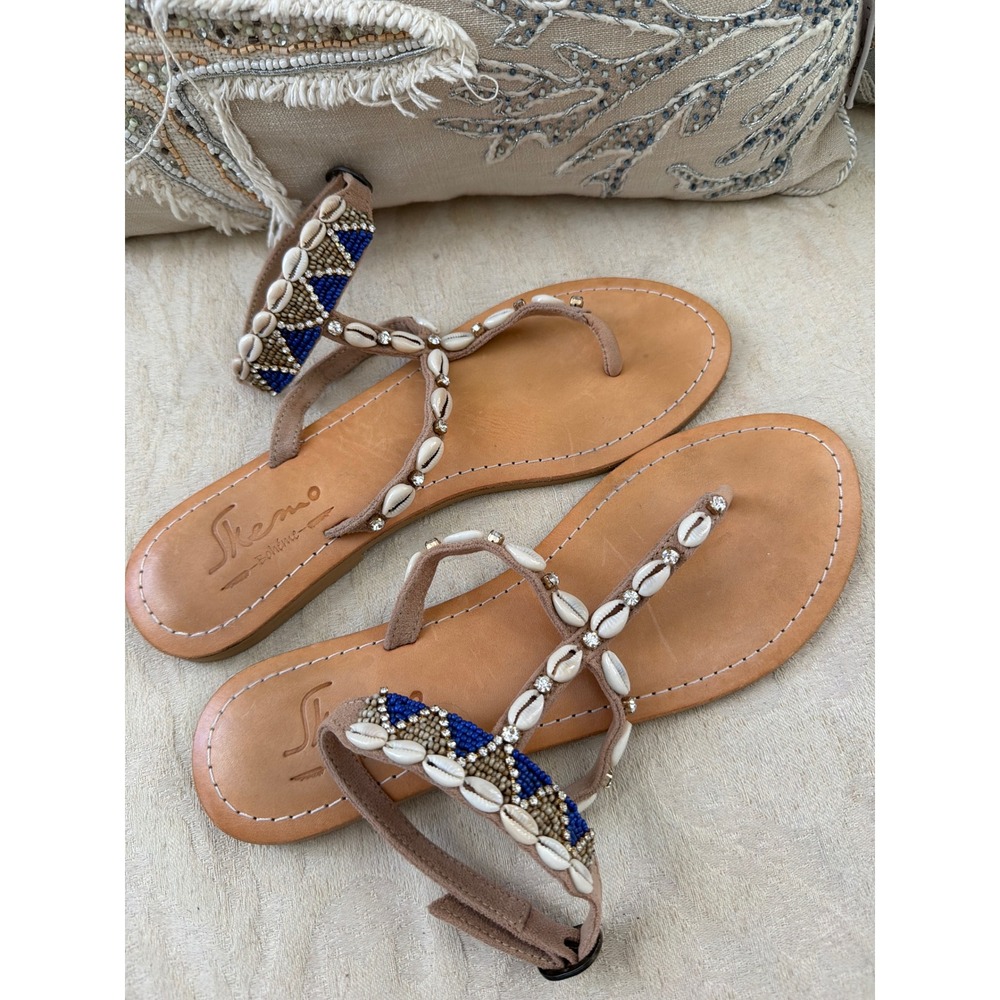 SKEMO Tahiti Flat sandal: Indigo SIZE 9 shells,stones and beads - Picture 5 of 12